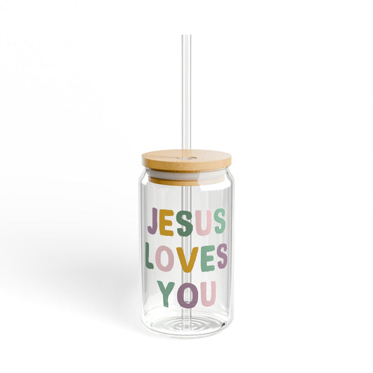 Jesus Loves You 16oz Glass Can