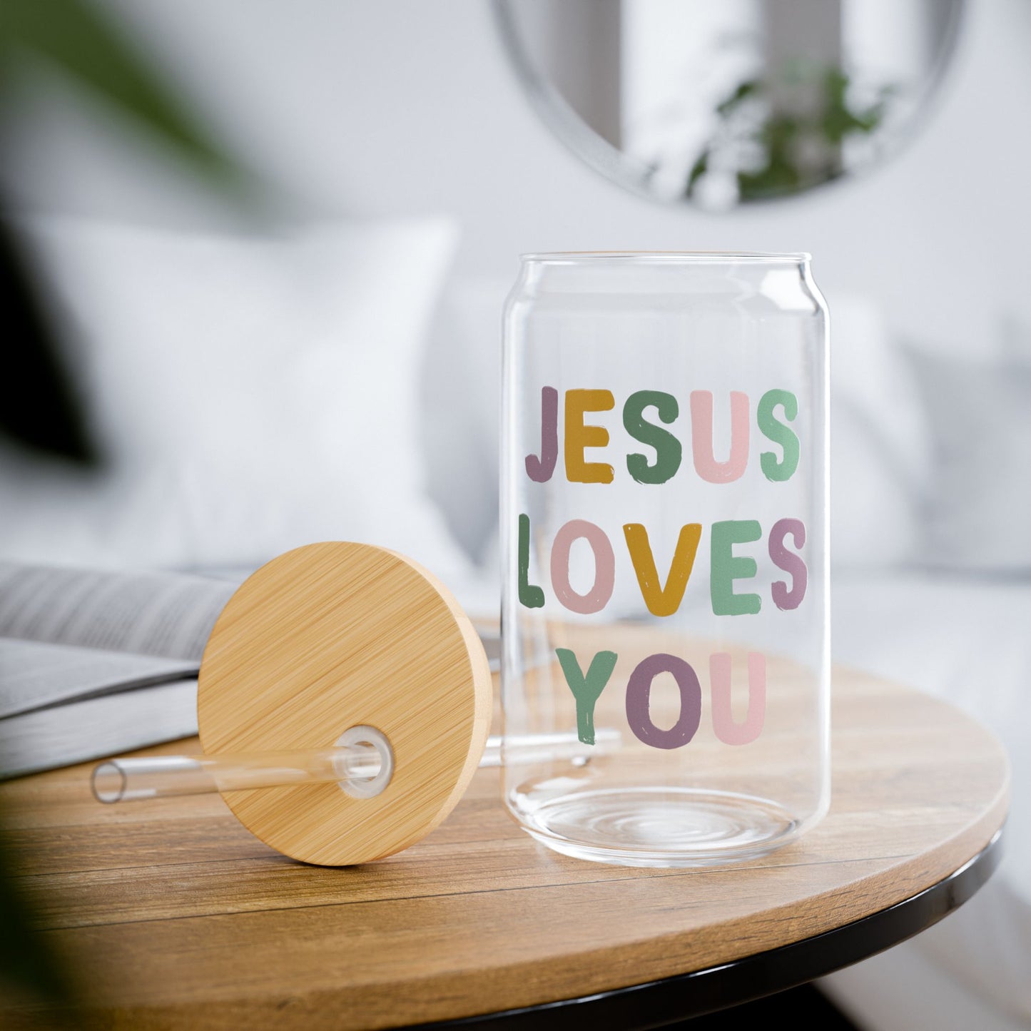 Jesus Loves You 16oz Glass Can