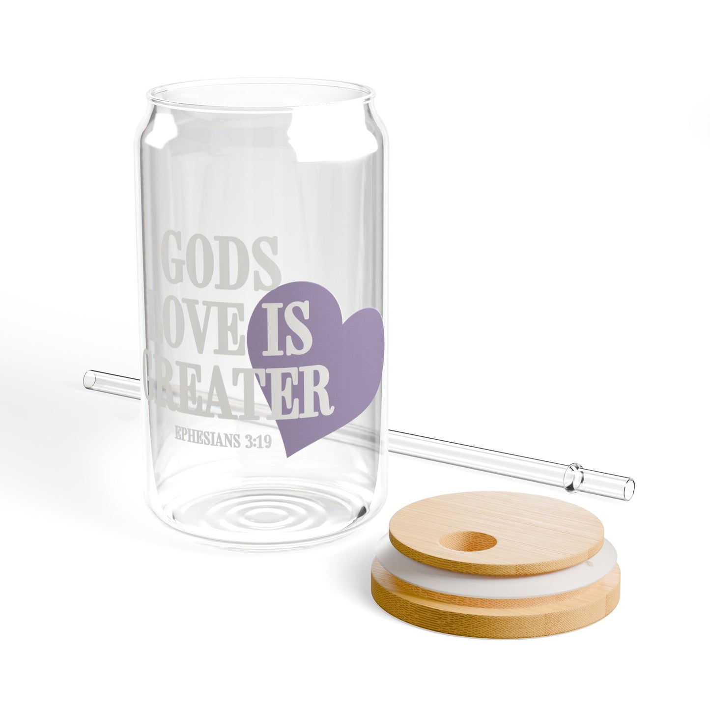 Gods Love is Greater 16oz Glass Can